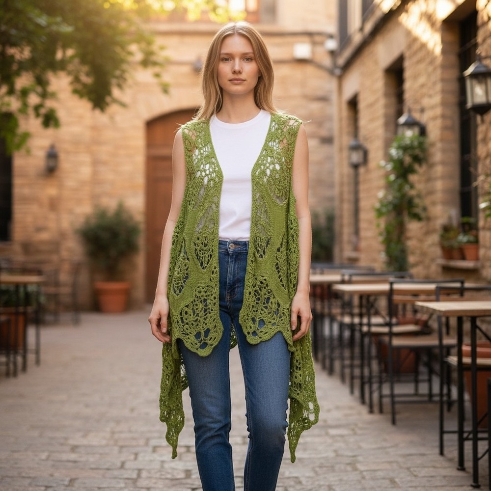 Womens Kimono Vest O/S Crochet Open Knit Festival Boho Fairy Grunge Lace